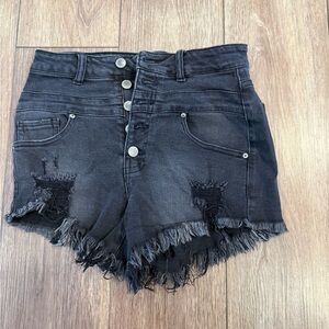 Black Risen Distressed Denim Shorts